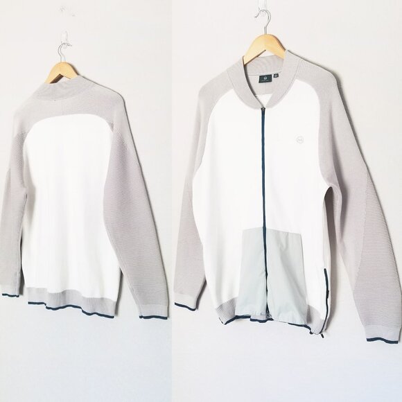 AG Adriano Goldschmied Men's XL Green Label Ivory Gray Sweater Jacket Golf $328 - Picture 1 of 16